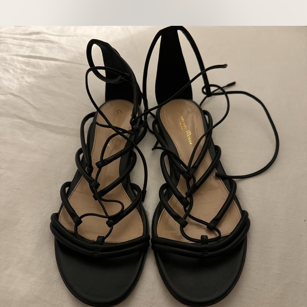Gianvito Rossi Black Lace Up Leather Sandals